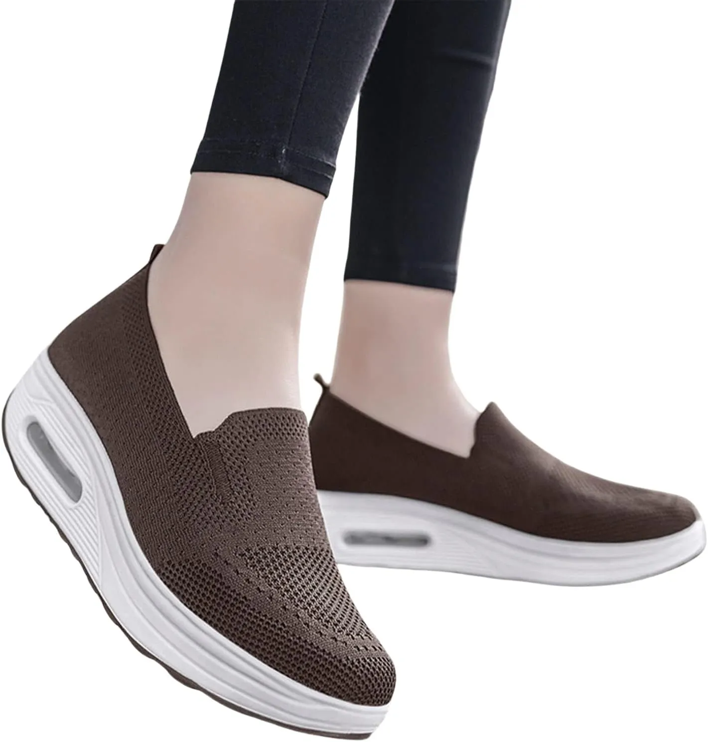 Womens Slip On Sneakers Breathable Mesh Knitted Woven Low Top Walking Shoes Fashion Comfortable Orthopedic Sneakers Casual Lightweight Wide Width Arch Support Non-Slip Shoes