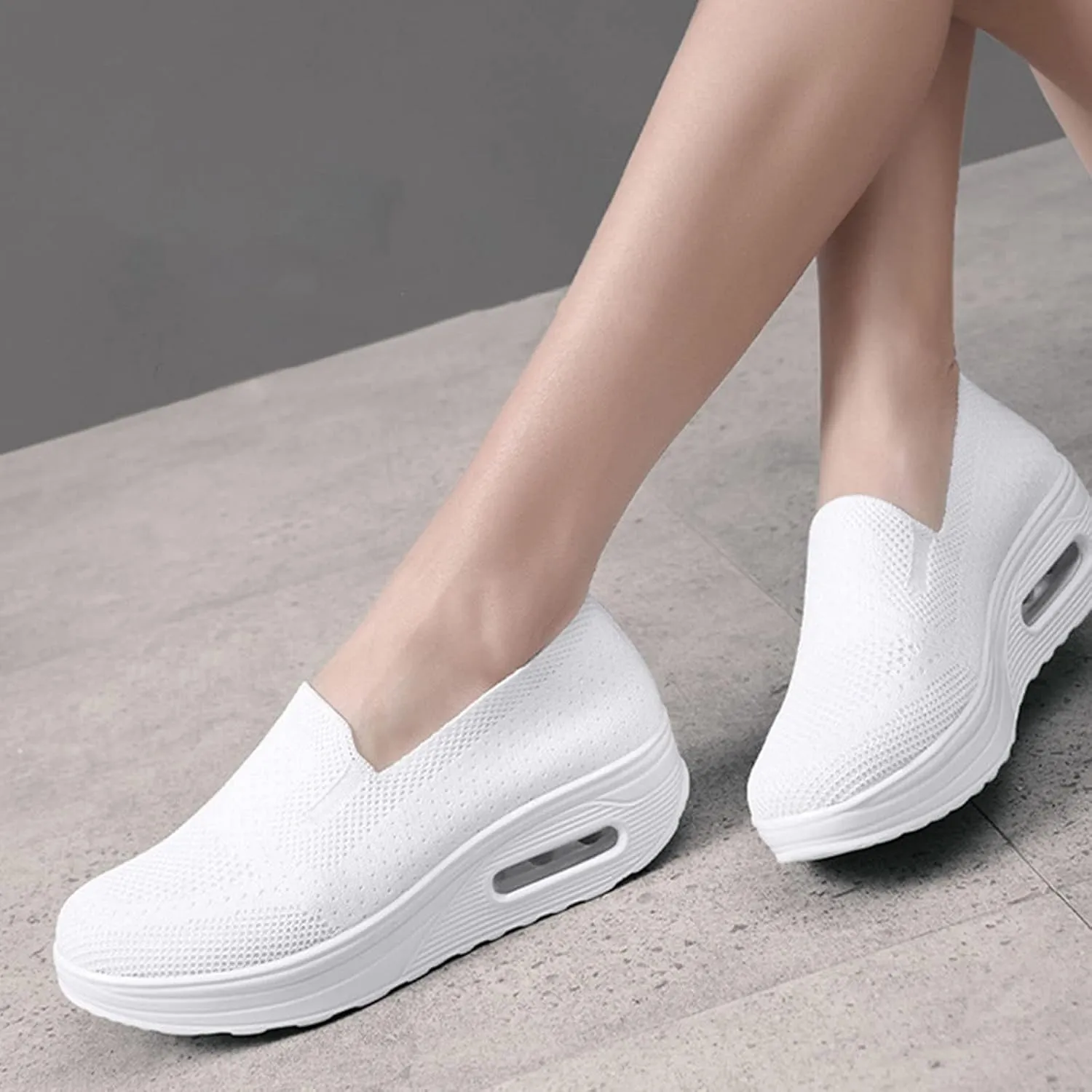 Womens Slip On Sneakers Breathable Mesh Knitted Woven Low Top Walking Shoes Fashion Comfortable Orthopedic Sneakers Casual Lightweight Wide Width Arch Support Non-Slip Shoes