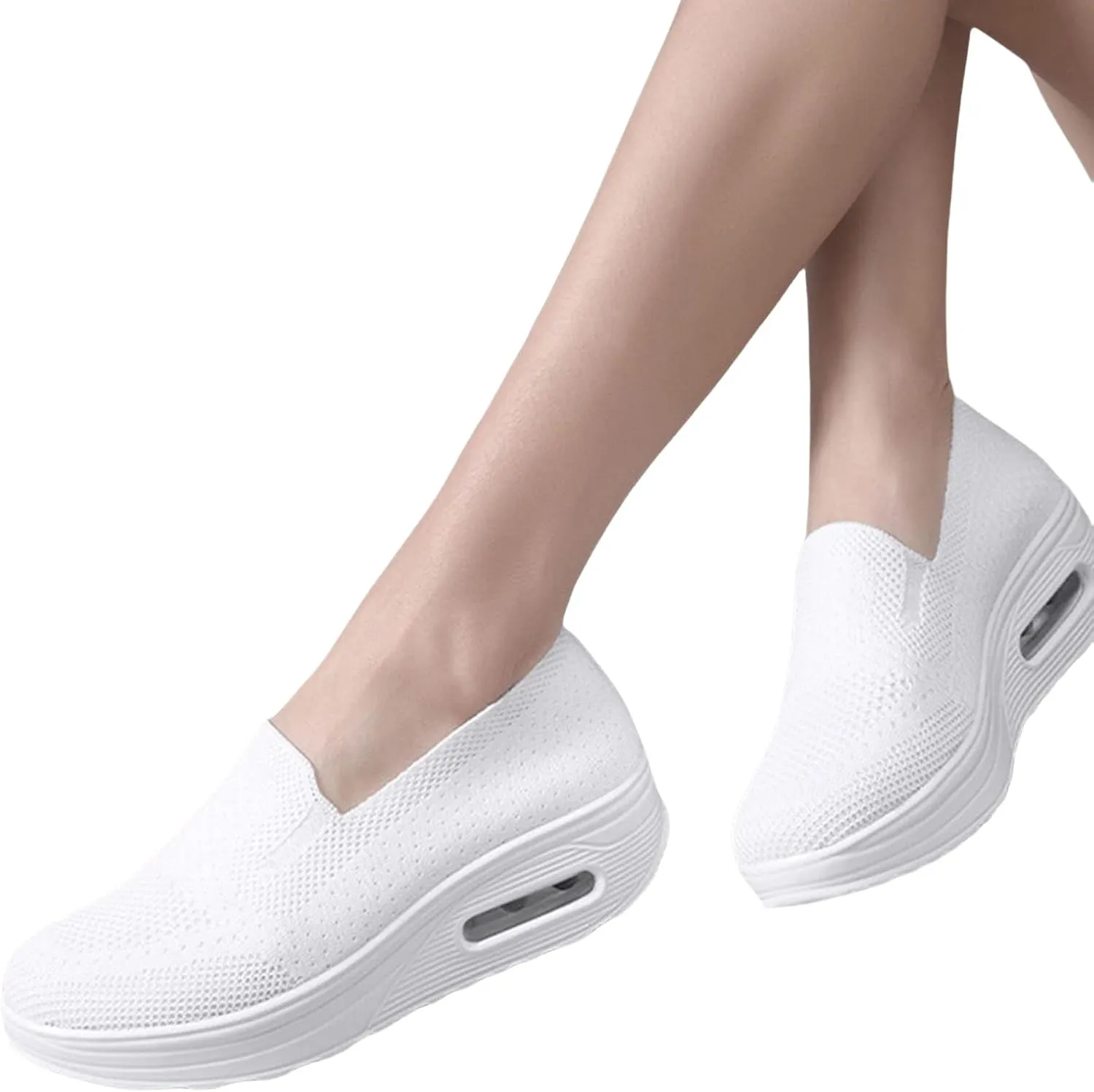 Womens Slip On Sneakers Breathable Mesh Knitted Woven Low Top Walking Shoes Fashion Comfortable Orthopedic Sneakers Casual Lightweight Wide Width Arch Support Non-Slip Shoes