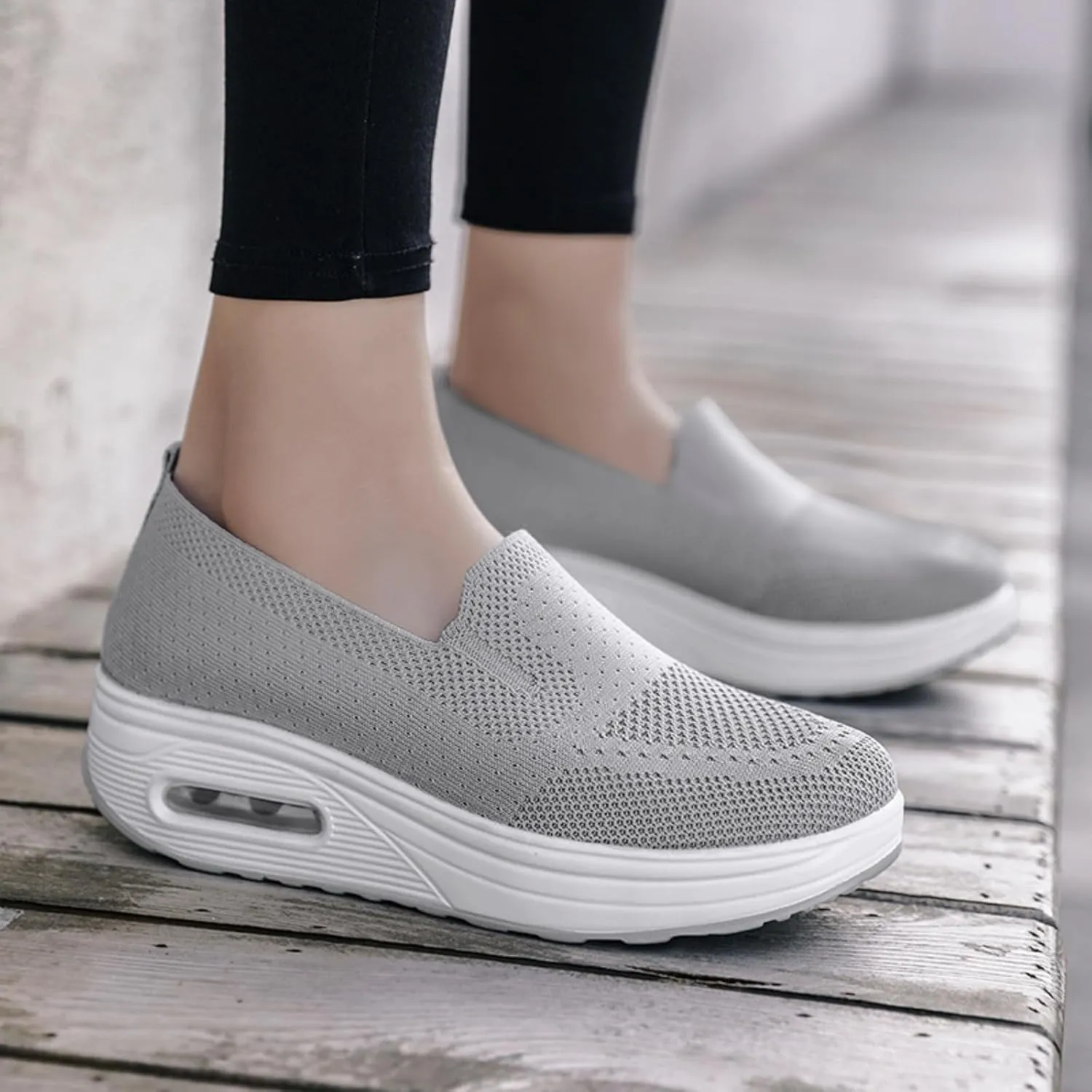 Womens Slip On Sneakers Breathable Mesh Knitted Woven Low Top Walking Shoes Fashion Comfortable Orthopedic Sneakers Casual Lightweight Wide Width Arch Support Non-Slip Shoes