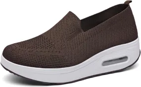 Womens Slip On Sneakers Breathable Mesh Knitted Woven Low Top Walking Shoes Fashion Comfortable Orthopedic Sneakers Casual Lightweight Wide Width Arch Support Non-Slip Shoes