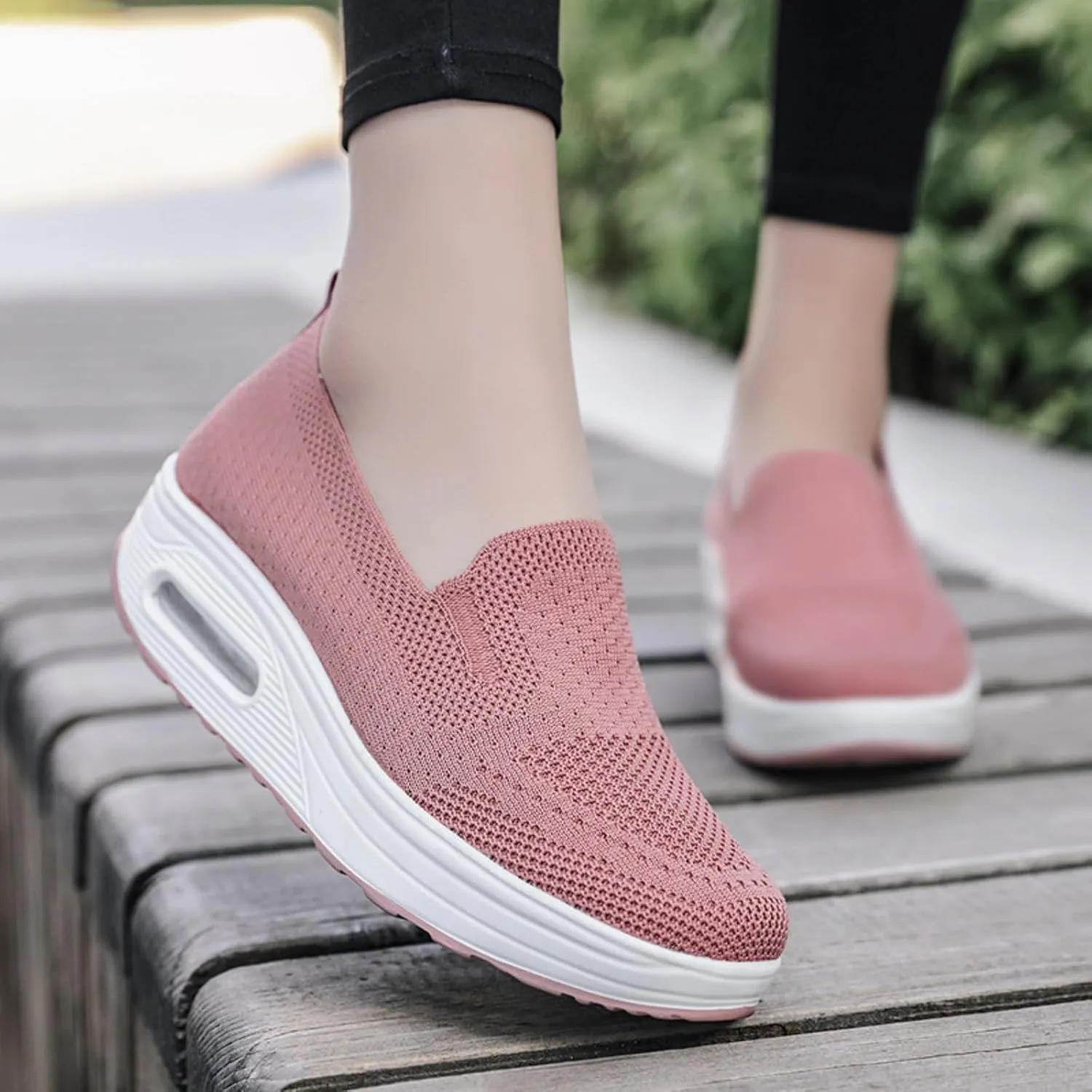 Womens Slip On Sneakers Breathable Mesh Knitted Woven Low Top Walking Shoes Fashion Comfortable Orthopedic Sneakers Casual Lightweight Wide Width Arch Support Non-Slip Shoes