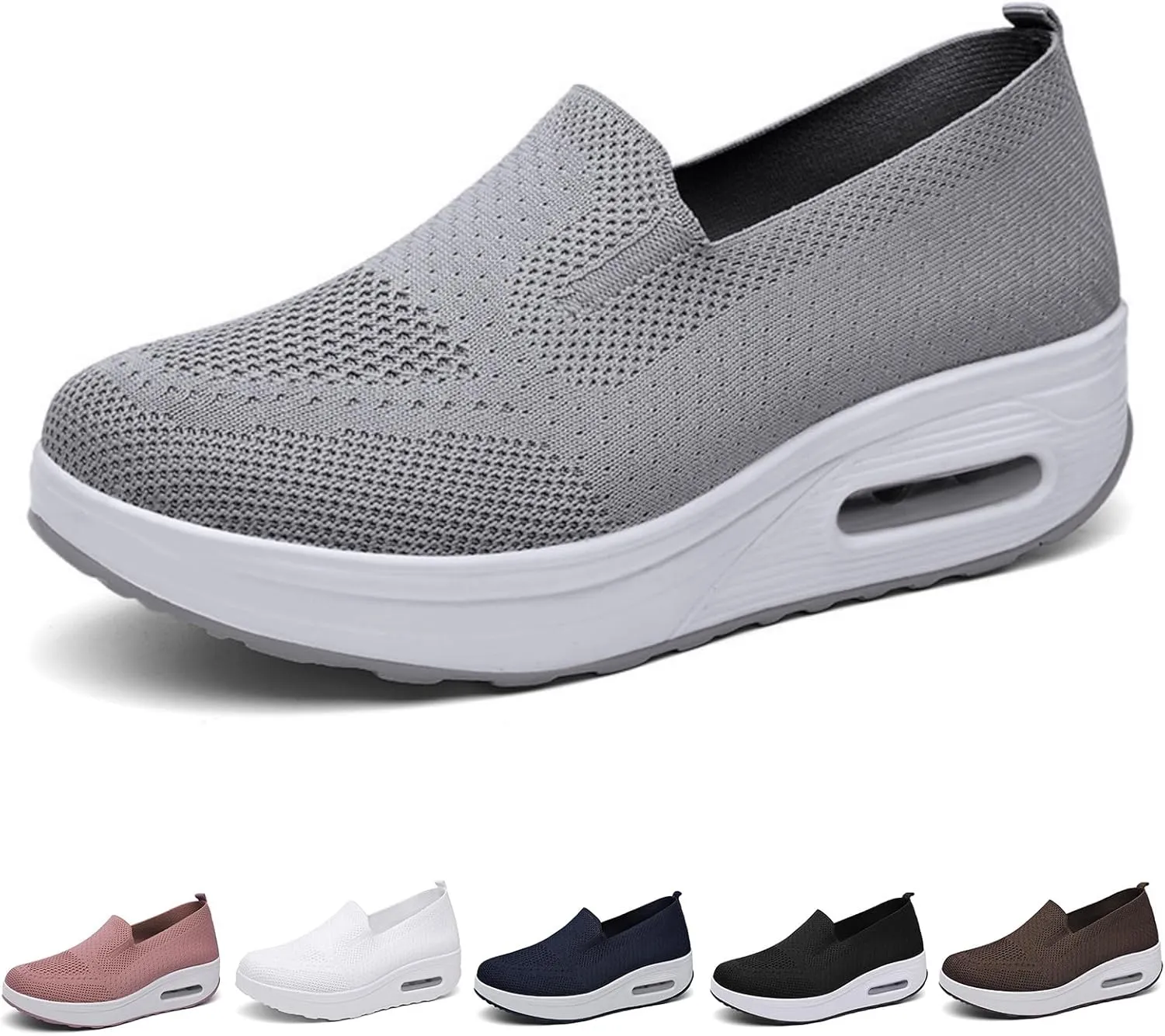 Womens Slip On Sneakers Breathable Mesh Knitted Woven Low Top Walking Shoes Fashion Comfortable Orthopedic Sneakers Casual Lightweight Wide Width Arch Support Non-Slip Shoes