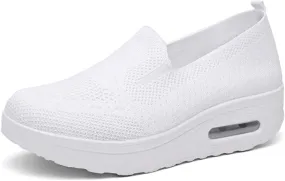Womens Slip On Sneakers Breathable Mesh Knitted Woven Low Top Walking Shoes Fashion Comfortable Orthopedic Sneakers Casual Lightweight Wide Width Arch Support Non-Slip Shoes