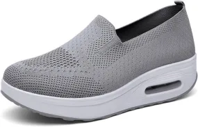 Womens Slip On Sneakers Breathable Mesh Knitted Woven Low Top Walking Shoes Fashion Comfortable Orthopedic Sneakers Casual Lightweight Wide Width Arch Support Non-Slip Shoes
