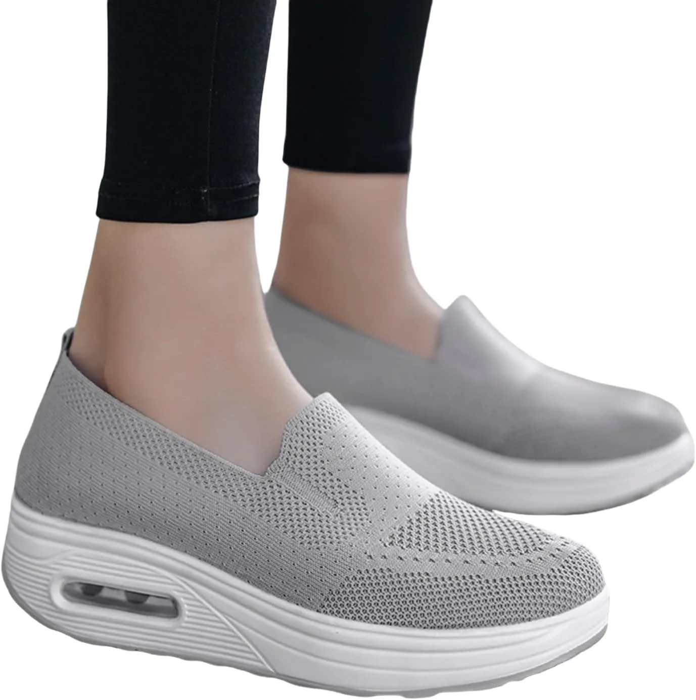 Womens Slip On Sneakers Breathable Mesh Knitted Woven Low Top Walking Shoes Fashion Comfortable Orthopedic Sneakers Casual Lightweight Wide Width Arch Support Non-Slip Shoes