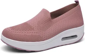 Womens Slip On Sneakers Breathable Mesh Knitted Woven Low Top Walking Shoes Fashion Comfortable Orthopedic Sneakers Casual Lightweight Wide Width Arch Support Non-Slip Shoes