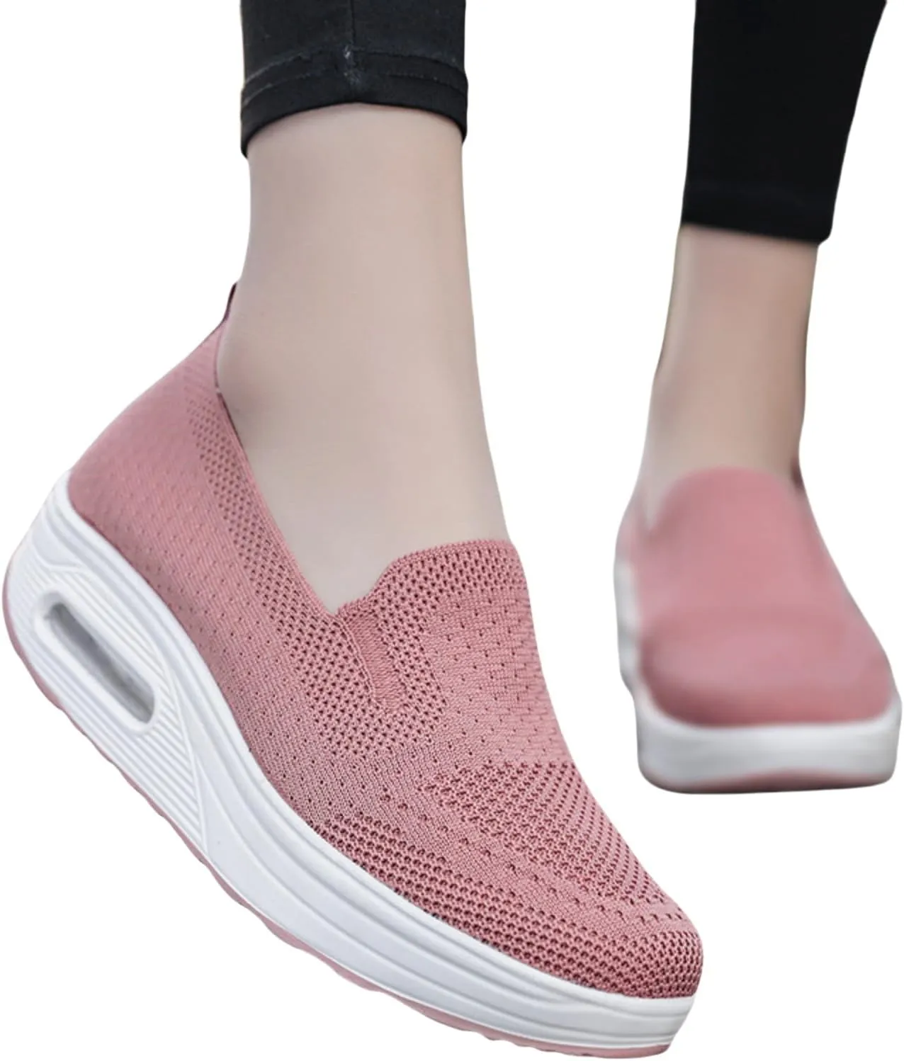 Womens Slip On Sneakers Breathable Mesh Knitted Woven Low Top Walking Shoes Fashion Comfortable Orthopedic Sneakers Casual Lightweight Wide Width Arch Support Non-Slip Shoes