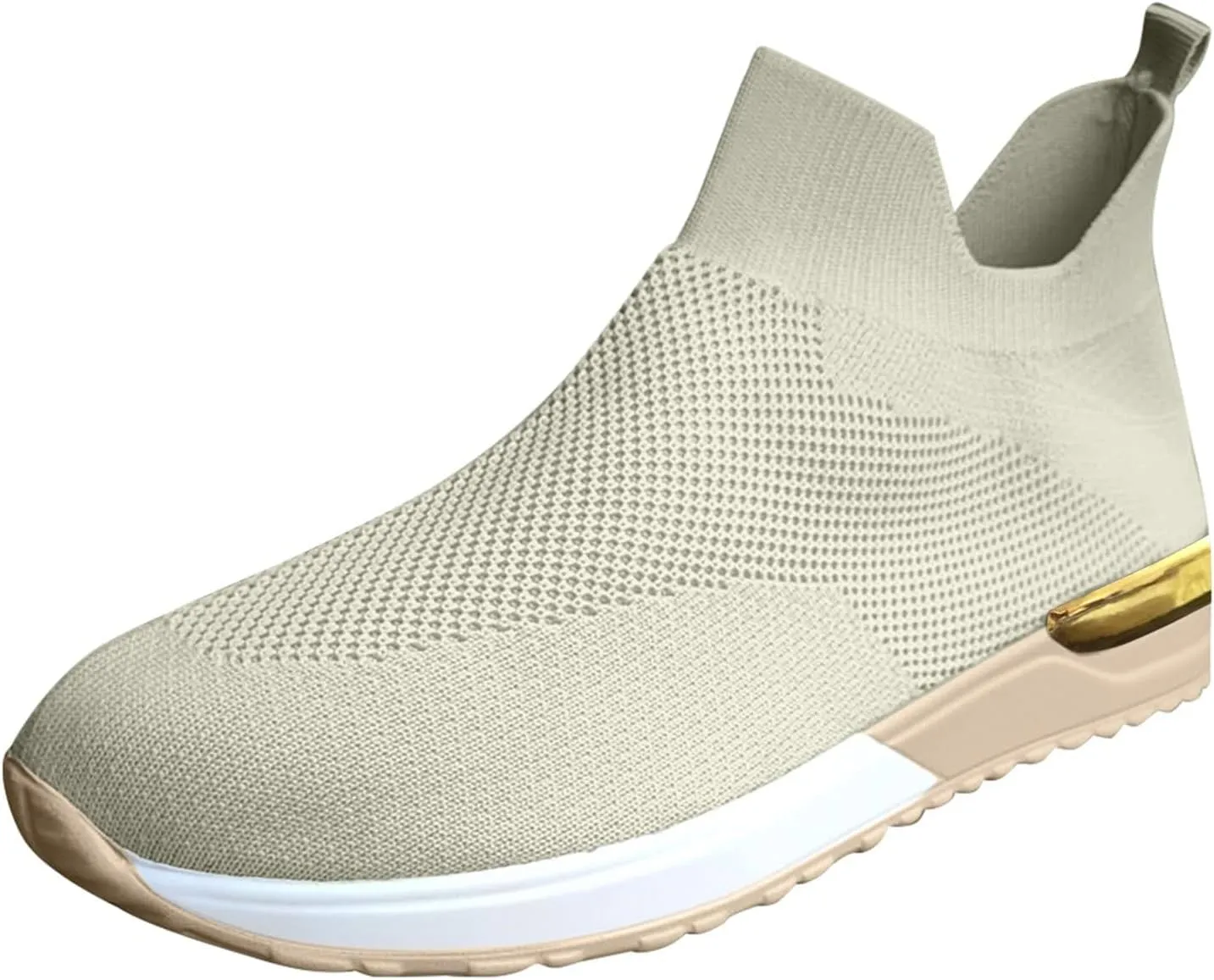 Womens Sneakers Non Slip Work Shoes Women Lightweight Breathable Knit Mesh Sock Flats Fashion Non Slip Workout Shoes for Hike Walk Yoga Dance Outdoors Khaki