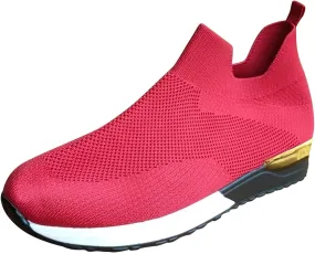 Womens Sneakers Non Slip Work Shoes Women Lightweight Breathable Knit Mesh Sock Flats Fashion Non Slip Workout Shoes for Hike Walk Yoga Dance Outdoors Red