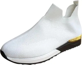 Womens Sneakers Non Slip Work Shoes Women Lightweight Breathable Knit Mesh Sock Flats Fashion Non Slip Workout Shoes for Hike Walk Yoga Dance Outdoors White