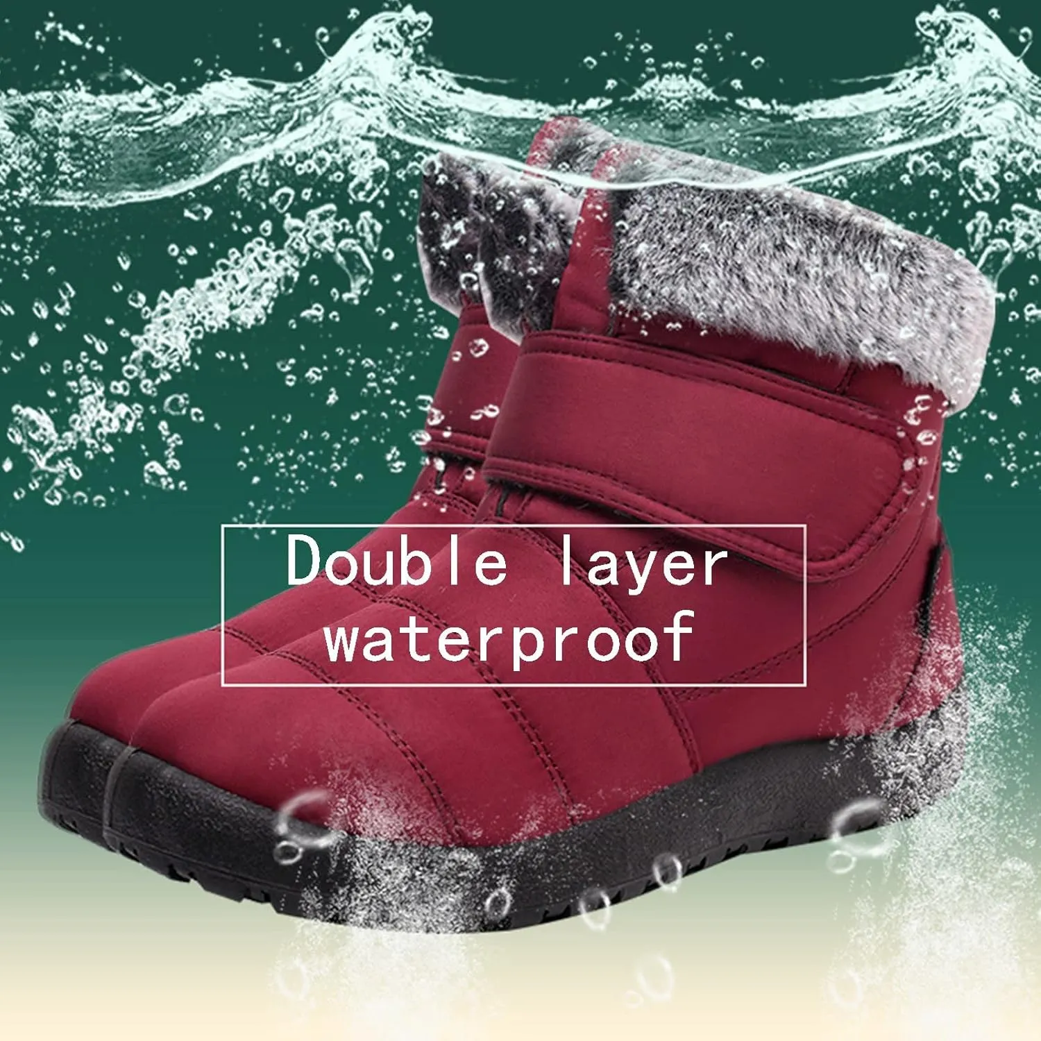 Womens Snow Boots Warm Fleece Lined Winter Boots Comfortable Slip On Outdoor Shoes for Women Round Toe Hook Loop Flat Boots Water-proof Booties Anti-Slip Walking Shoes Mid-Calf Boots