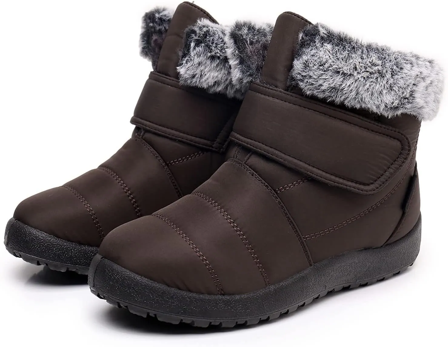 Womens Snow Boots Warm Fleece Lined Winter Boots Comfortable Slip On Outdoor Shoes for Women Round Toe Hook Loop Flat Boots Water-proof Booties Anti-Slip Walking Shoes Mid-Calf Boots