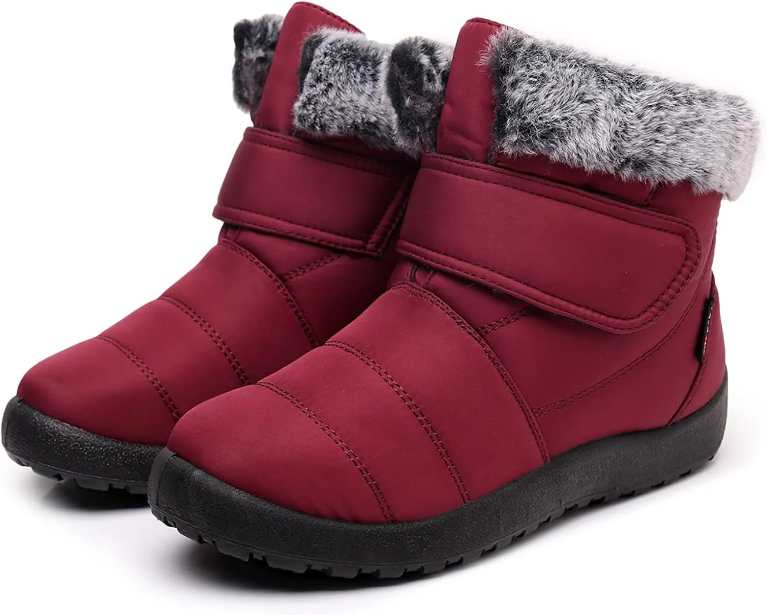 Womens Snow Boots Warm Fleece Lined Winter Boots Comfortable Slip On Outdoor Shoes for Women Round Toe Hook Loop Flat Boots Water-proof Booties Anti-Slip Walking Shoes Mid-Calf Boots