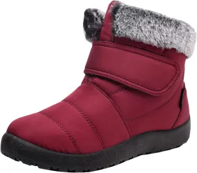 Womens Snow Boots Warm Fleece Lined Winter Boots Comfortable Slip On Outdoor Shoes for Women Round Toe Hook Loop Flat Boots Water-proof Booties Anti-Slip Walking Shoes Mid-Calf Boots