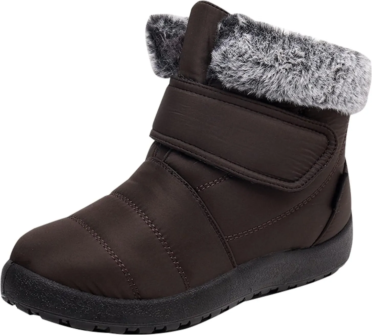 Womens Snow Boots Warm Fleece Lined Winter Boots Comfortable Slip On Outdoor Shoes for Women Round Toe Hook Loop Flat Boots Water-proof Booties Anti-Slip Walking Shoes Mid-Calf Boots