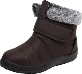 Womens Snow Boots Warm Fleece Lined Winter Boots Comfortable Slip On Outdoor Shoes for Women Round Toe Hook Loop Flat Boots Water-proof Booties Anti-Slip Walking Shoes Mid-Calf Boots