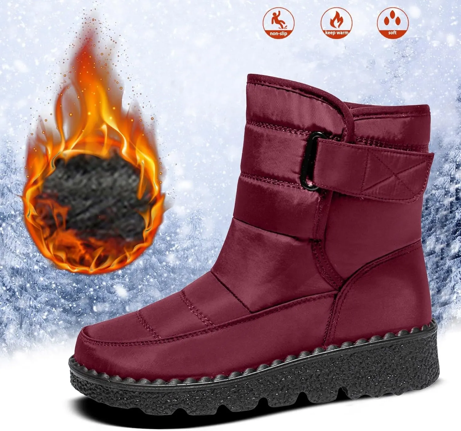 Womens Snow Boots Waterproof, Winter Snow Boots Lightweight Warm Faux Fur Lined Mid-Calf Booties Outdoor Booties Comfortable Furry Mid Calf Warm Shoes for Women