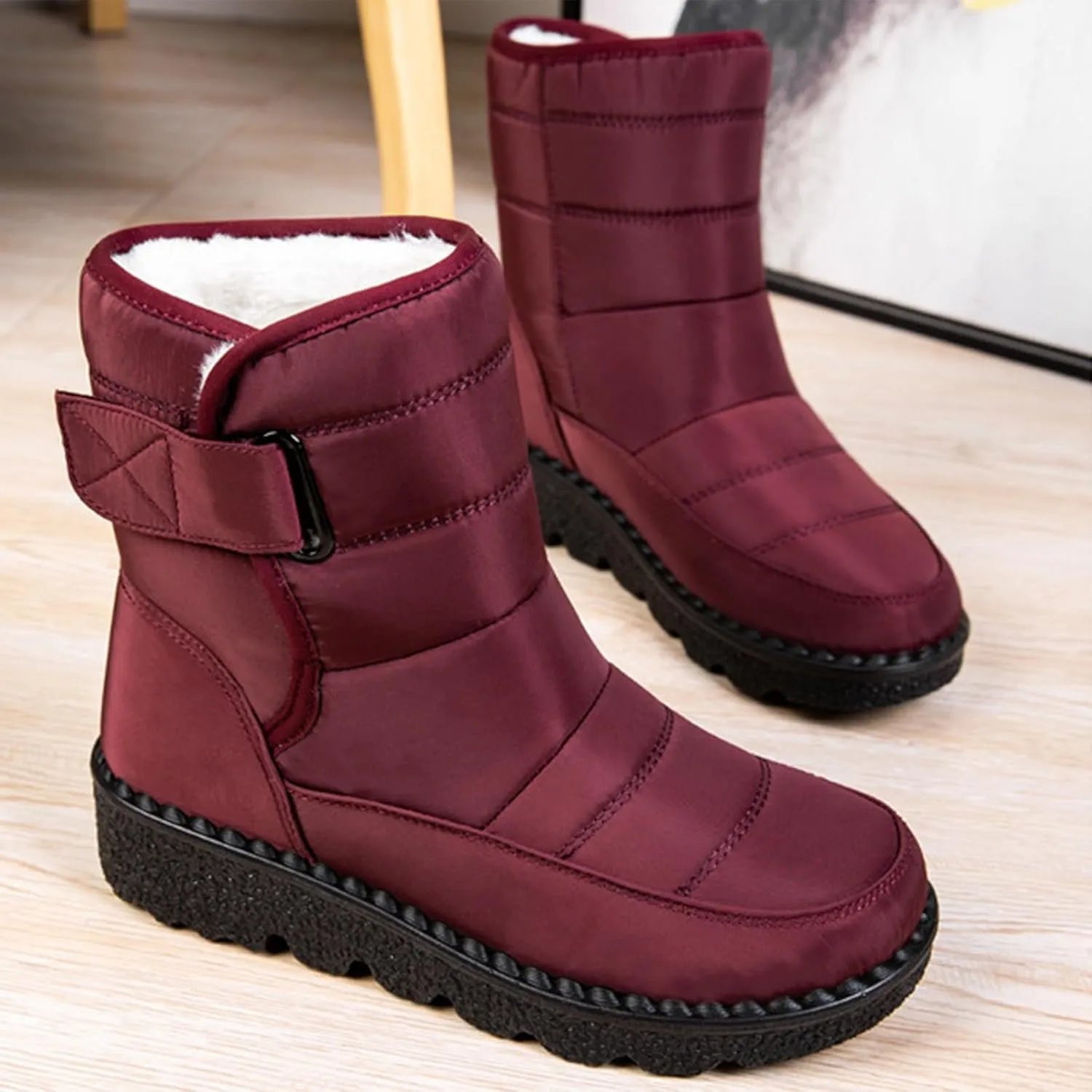 Womens Snow Boots Waterproof, Winter Snow Boots Lightweight Warm Faux Fur Lined Mid-Calf Booties Outdoor Booties Comfortable Furry Mid Calf Warm Shoes for Women