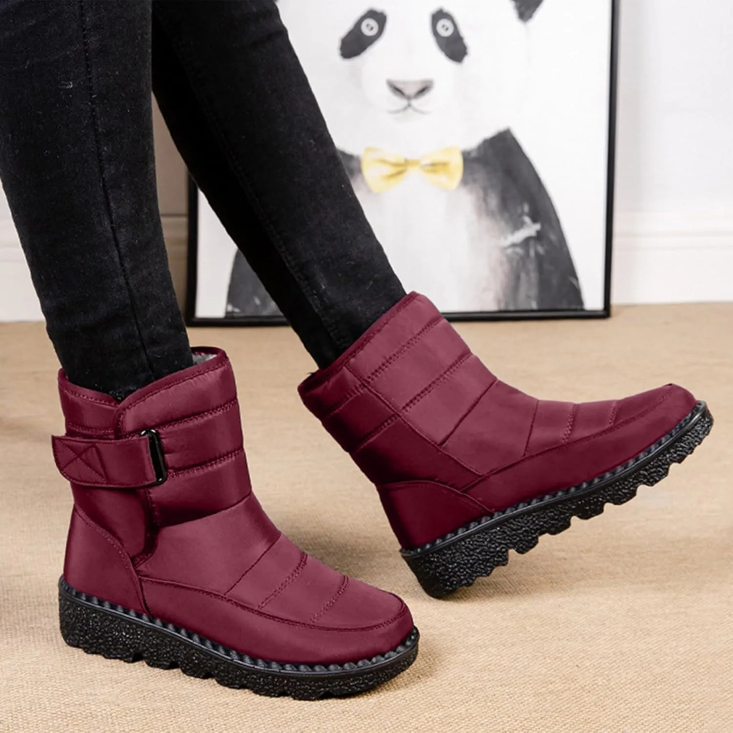 Womens Snow Boots Waterproof, Winter Snow Boots Lightweight Warm Faux Fur Lined Mid-Calf Booties Outdoor Booties Comfortable Furry Mid Calf Warm Shoes for Women