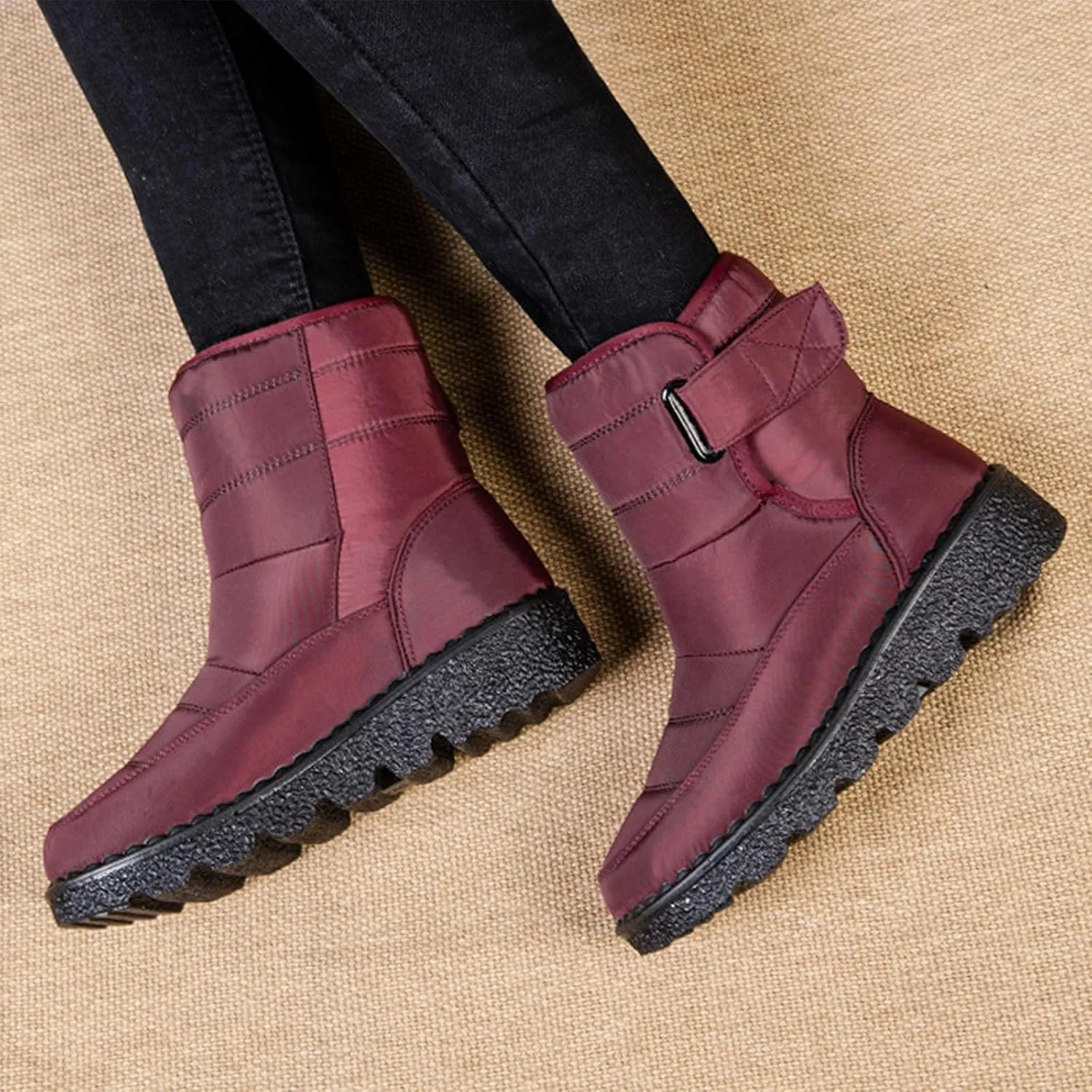 Womens Snow Boots Waterproof, Winter Snow Boots Lightweight Warm Faux Fur Lined Mid-Calf Booties Outdoor Booties Comfortable Furry Mid Calf Warm Shoes for Women