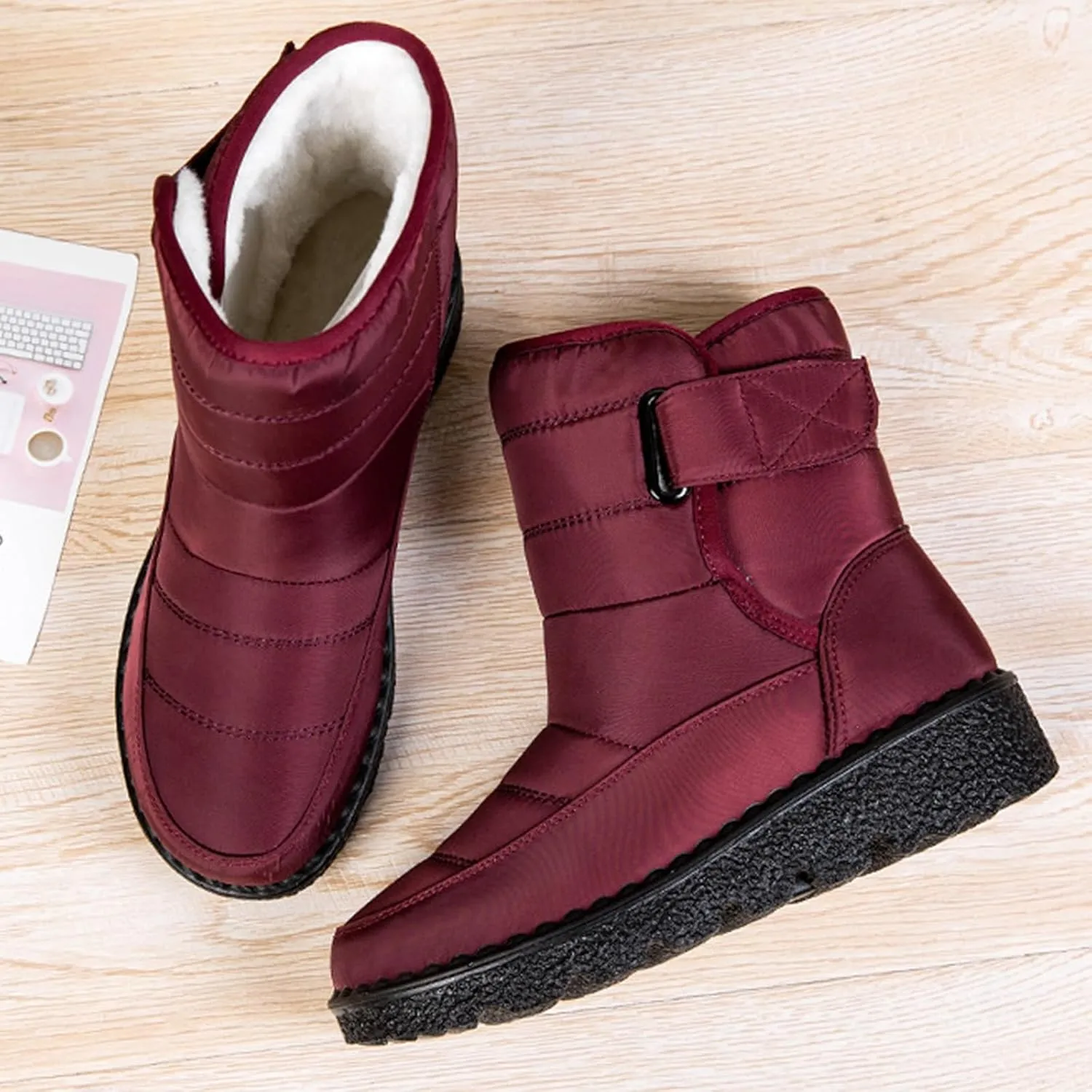 Womens Snow Boots Waterproof, Winter Snow Boots Lightweight Warm Faux Fur Lined Mid-Calf Booties Outdoor Booties Comfortable Furry Mid Calf Warm Shoes for Women