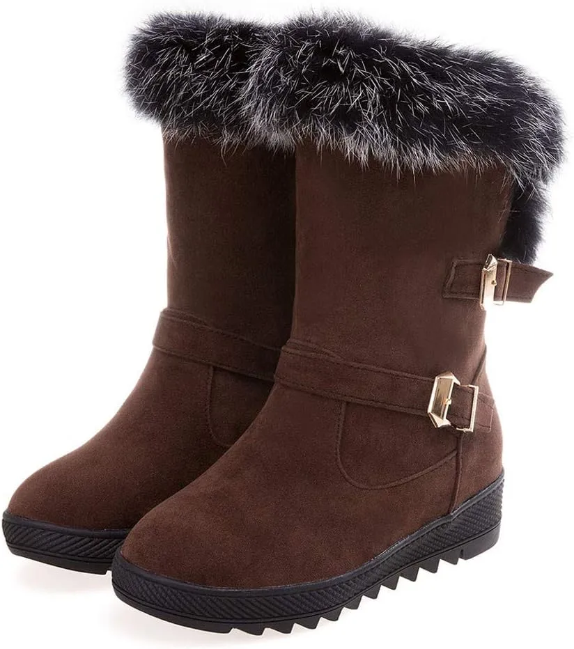Women's Snow Boots,WUAI Winter Shoes Warm Fur Lining Waterproof Mid Calf Lightweight Snow Booties