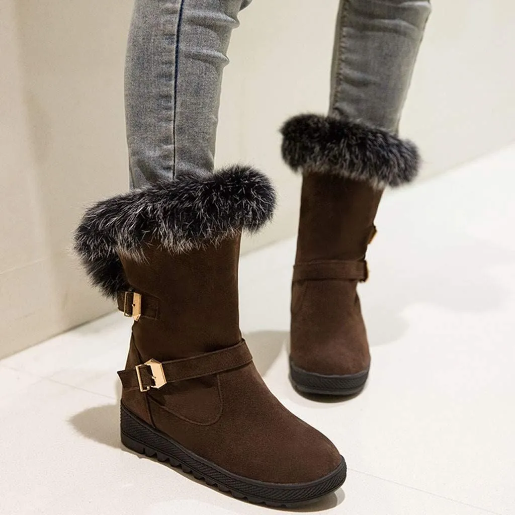 Women's Snow Boots,WUAI Winter Shoes Warm Fur Lining Waterproof Mid Calf Lightweight Snow Booties