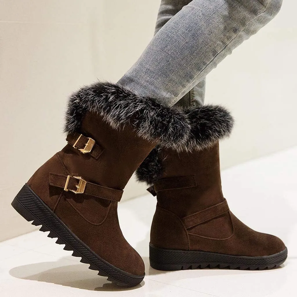 Women's Snow Boots,WUAI Winter Shoes Warm Fur Lining Waterproof Mid Calf Lightweight Snow Booties