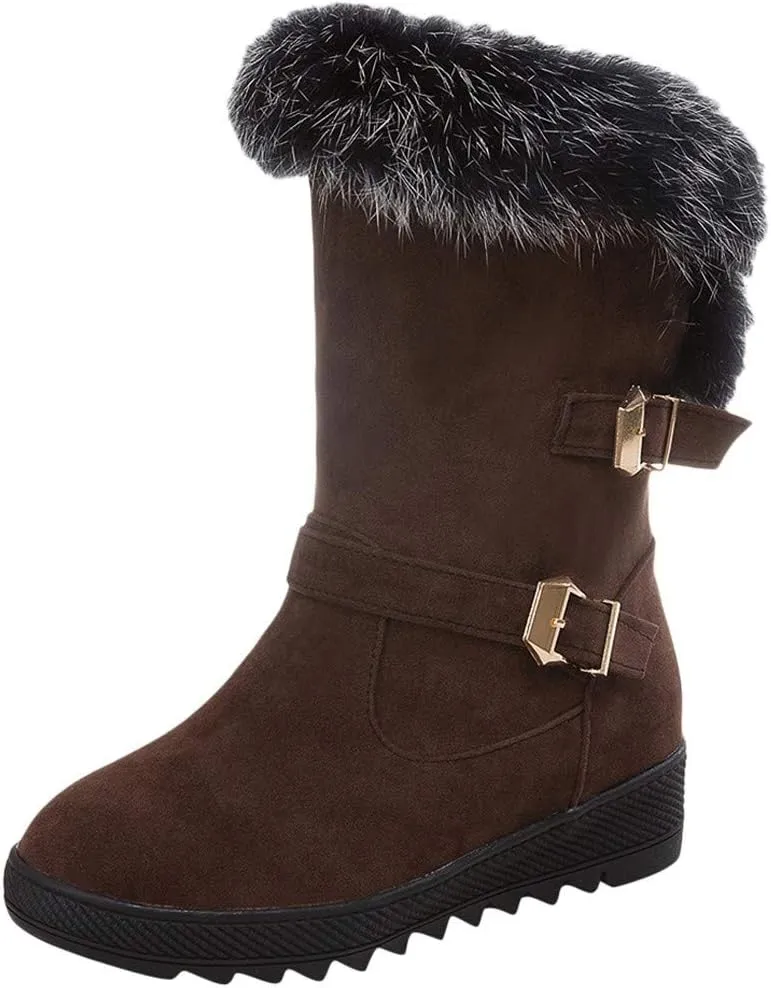 Women's Snow Boots,WUAI Winter Shoes Warm Fur Lining Waterproof Mid Calf Lightweight Snow Booties