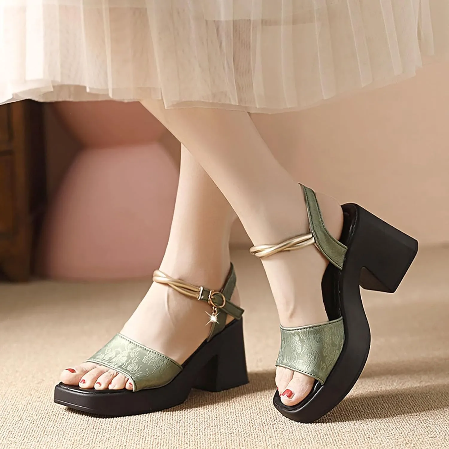 Women's Thick Bottom Chunky Heel High Heel One Strap Casual Sandals Womens Sandals