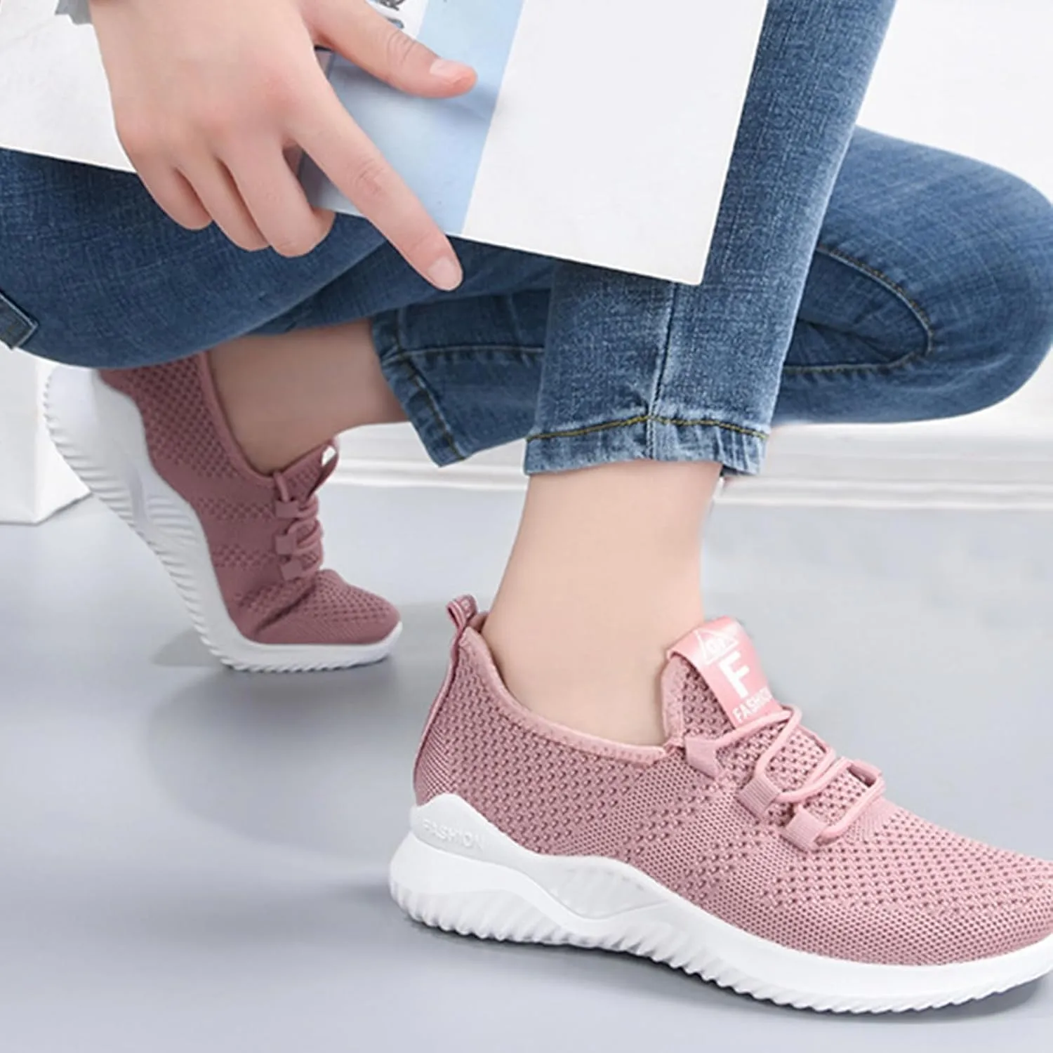 Womens Walking Shoes Lightweight Running Shoes Wide Toe Box Sneaker Arch Support Athletic Slip On Mesh Workout Casual Sports Shoe Tennis Sneakers Breathable & Comfortable