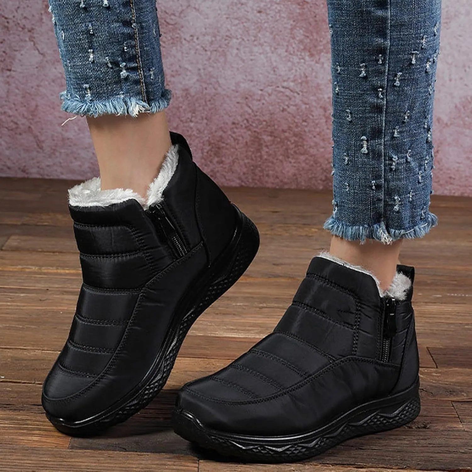 Womens Waterproof Snow Boots, Winter Snow Boots Lightweight Warm Faux Fur Lined Mid-Calf Booties Anti-Slip Cold Weather Comfortable Furry Mid Calf Warm Shoes