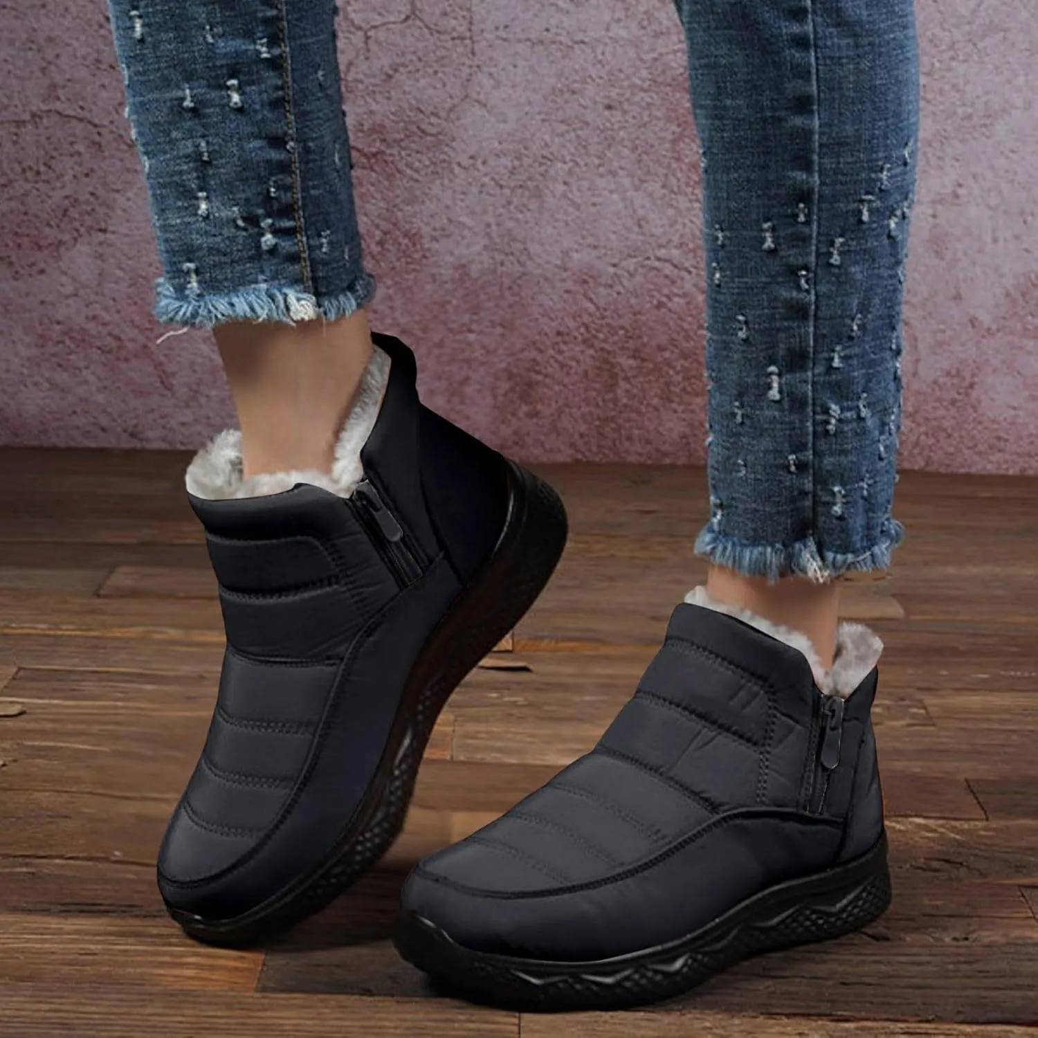 Womens Waterproof Snow Boots, Winter Snow Boots Lightweight Warm Faux Fur Lined Mid-Calf Booties Anti-Slip Cold Weather Comfortable Furry Mid Calf Warm Shoes