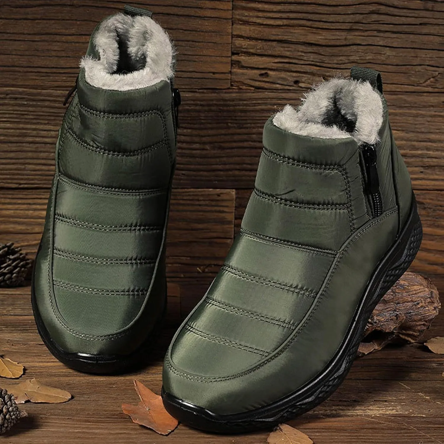 Womens Waterproof Snow Boots, Winter Snow Boots Lightweight Warm Faux Fur Lined Mid-Calf Booties Anti-Slip Cold Weather Comfortable Furry Mid Calf Warm Shoes