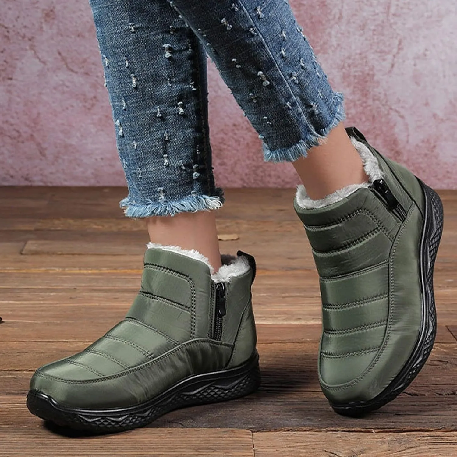 Womens Waterproof Snow Boots, Winter Snow Boots Lightweight Warm Faux Fur Lined Mid-Calf Booties Anti-Slip Cold Weather Comfortable Furry Mid Calf Warm Shoes