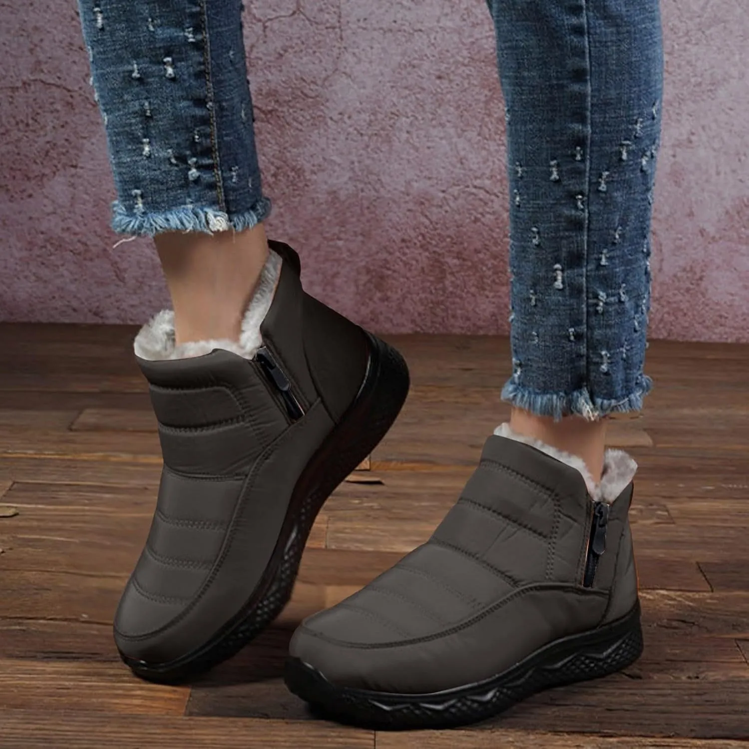 Womens Waterproof Snow Boots, Winter Snow Boots Lightweight Warm Faux Fur Lined Mid-Calf Booties Anti-Slip Cold Weather Comfortable Furry Mid Calf Warm Shoes