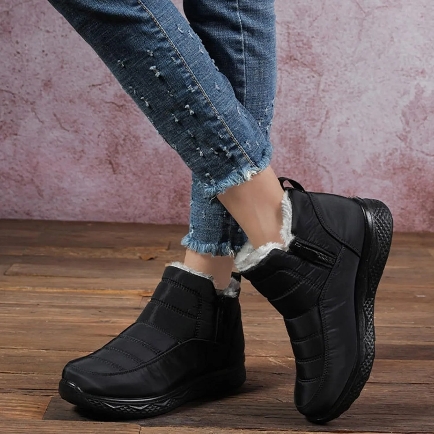 Womens Waterproof Snow Boots, Winter Snow Boots Lightweight Warm Faux Fur Lined Mid-Calf Booties Anti-Slip Cold Weather Comfortable Furry Mid Calf Warm Shoes