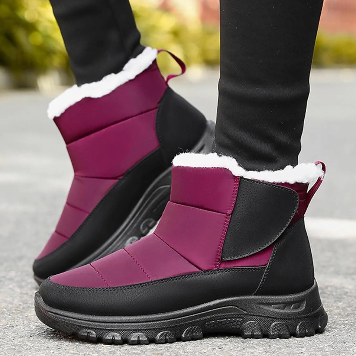 Womens Waterproof Snow Boots, Winter Snow Boots Lightweight Warm Faux Fur Lined Mid-Calf Booties Anti-Slip Cold Weather Comfortable Furry Mid Calf Warm Shoes