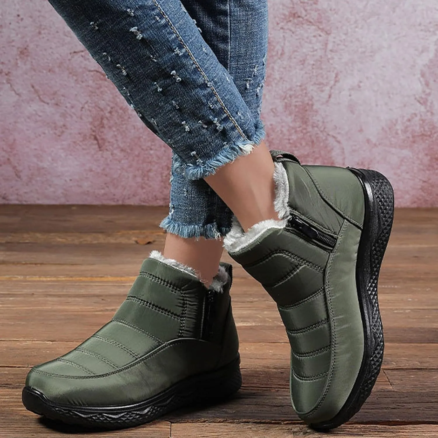 Womens Waterproof Snow Boots, Winter Snow Boots Lightweight Warm Faux Fur Lined Mid-Calf Booties Anti-Slip Cold Weather Comfortable Furry Mid Calf Warm Shoes