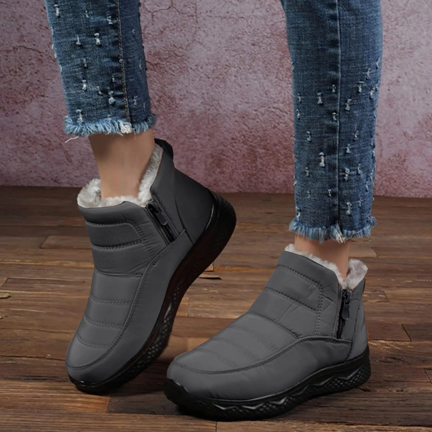 Womens Waterproof Snow Boots, Winter Snow Boots Lightweight Warm Faux Fur Lined Mid-Calf Booties Anti-Slip Cold Weather Comfortable Furry Mid Calf Warm Shoes