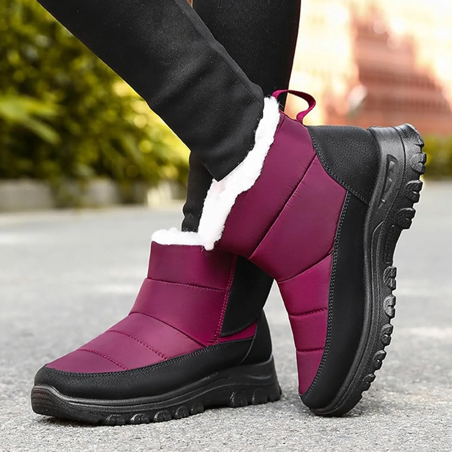 Womens Waterproof Snow Boots, Winter Snow Boots Lightweight Warm Faux Fur Lined Mid-Calf Booties Anti-Slip Cold Weather Comfortable Furry Mid Calf Warm Shoes