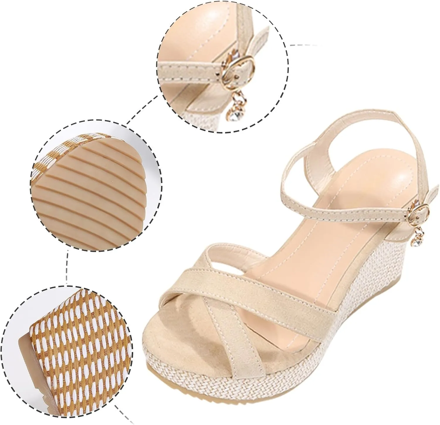 Women's Wedge Heels Sandals Crisscross Strap Sandals Breathable Ankle Strap Sandals Slide Sandal for Women Open Toe
