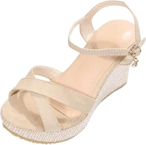 Women's Wedge Heels Sandals Crisscross Strap Sandals Breathable Ankle Strap Sandals Slide Sandal for Women Open Toe
