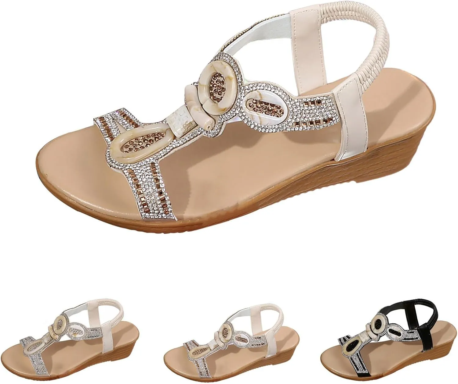 Women's Wedge Sandals Elegant Open Toe Ankle Strap Sandals Summer Beach Casual Walking Wedge Wide for Women