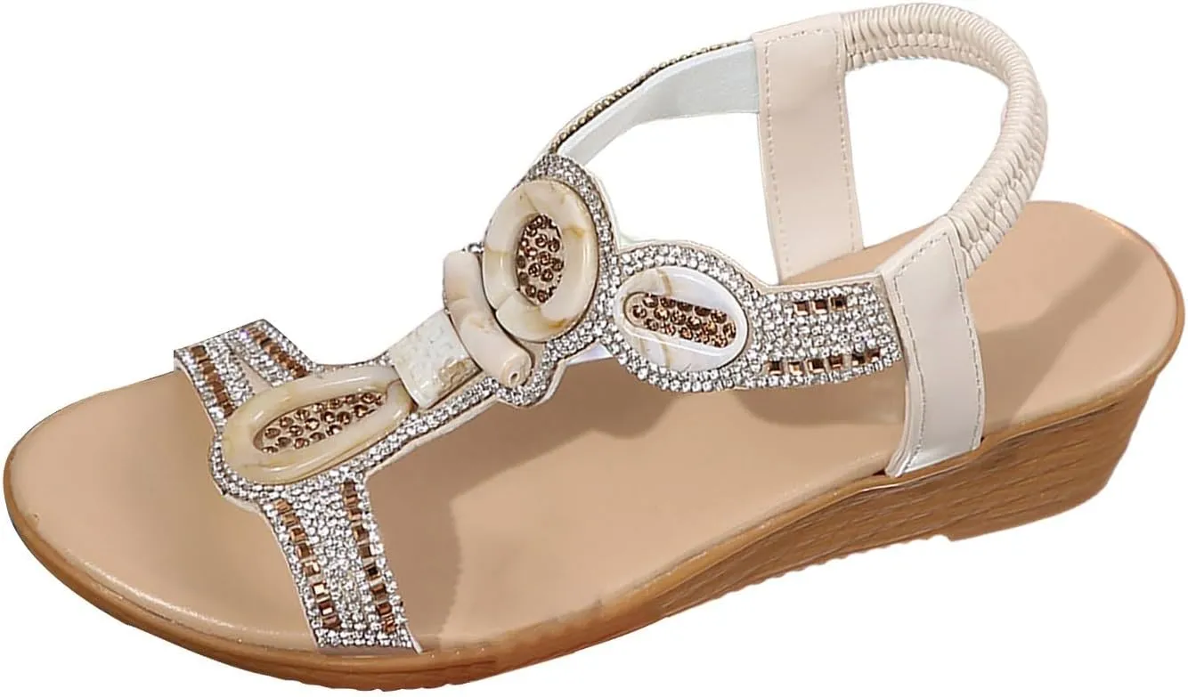Women's Wedge Sandals Elegant Open Toe Ankle Strap Sandals Summer Beach Casual Walking Wedge Wide for Women