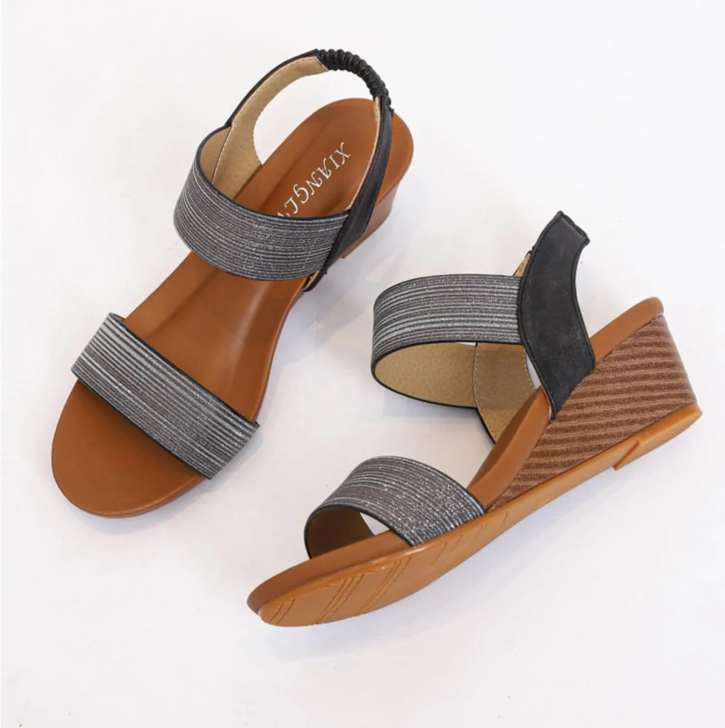 Womens Wedge Sandals Low: Low Wedge Sandals Women Comfortable Dressy Walking Elastic Strappy Open Toe Rhinestone Shoes 2025