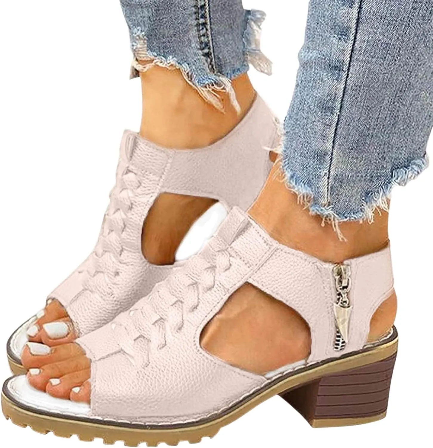 Women's Wedge Sandals - Summer Ultra-Comfy Wedge Sandal Comfortable Fashion Orthopedic Leather Peep Toe Cutout Zipper Chunky Heeled Sandals 2025