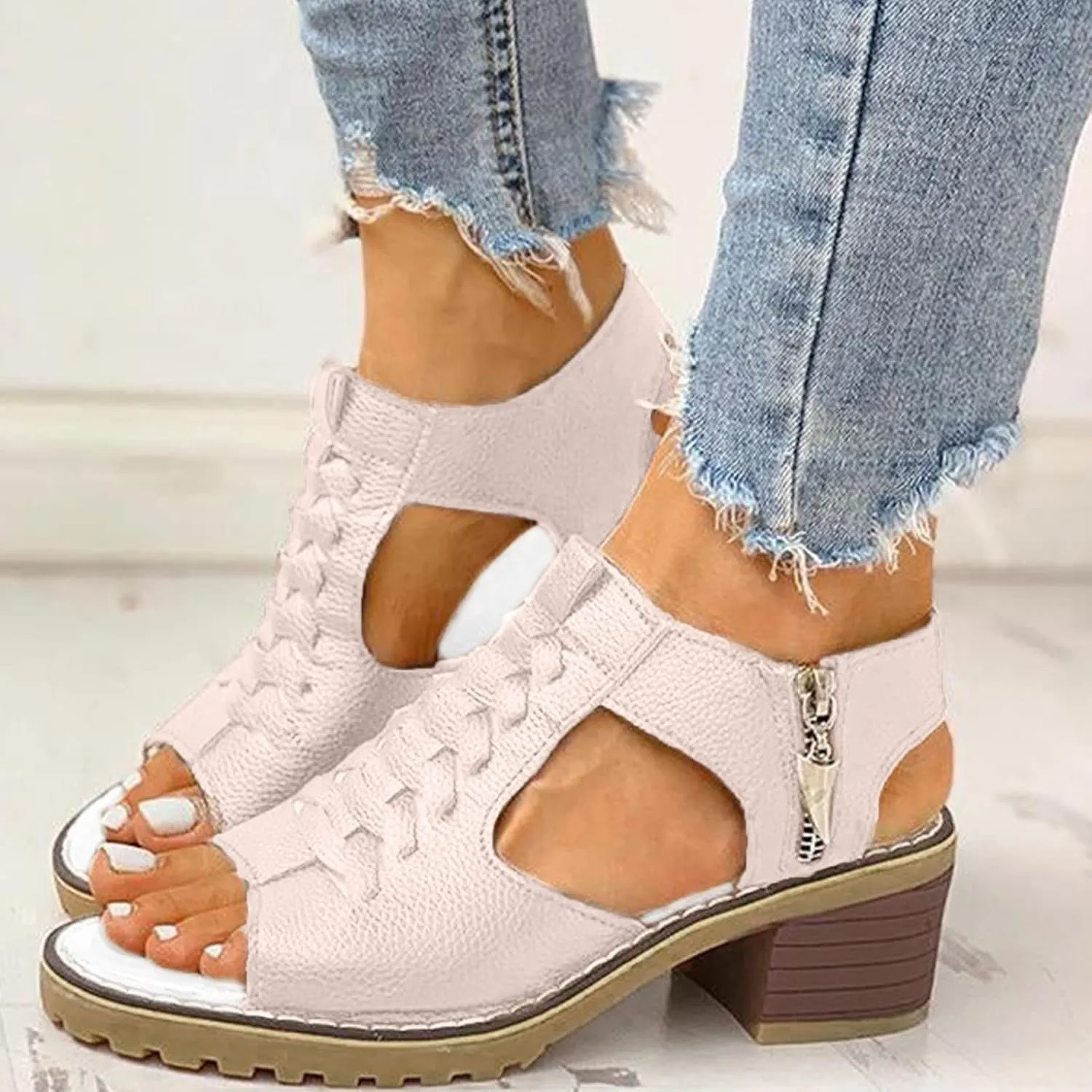 Women's Wedge Sandals - Summer Ultra-Comfy Wedge Sandal Comfortable Fashion Orthopedic Leather Peep Toe Cutout Zipper Chunky Heeled Sandals 2025