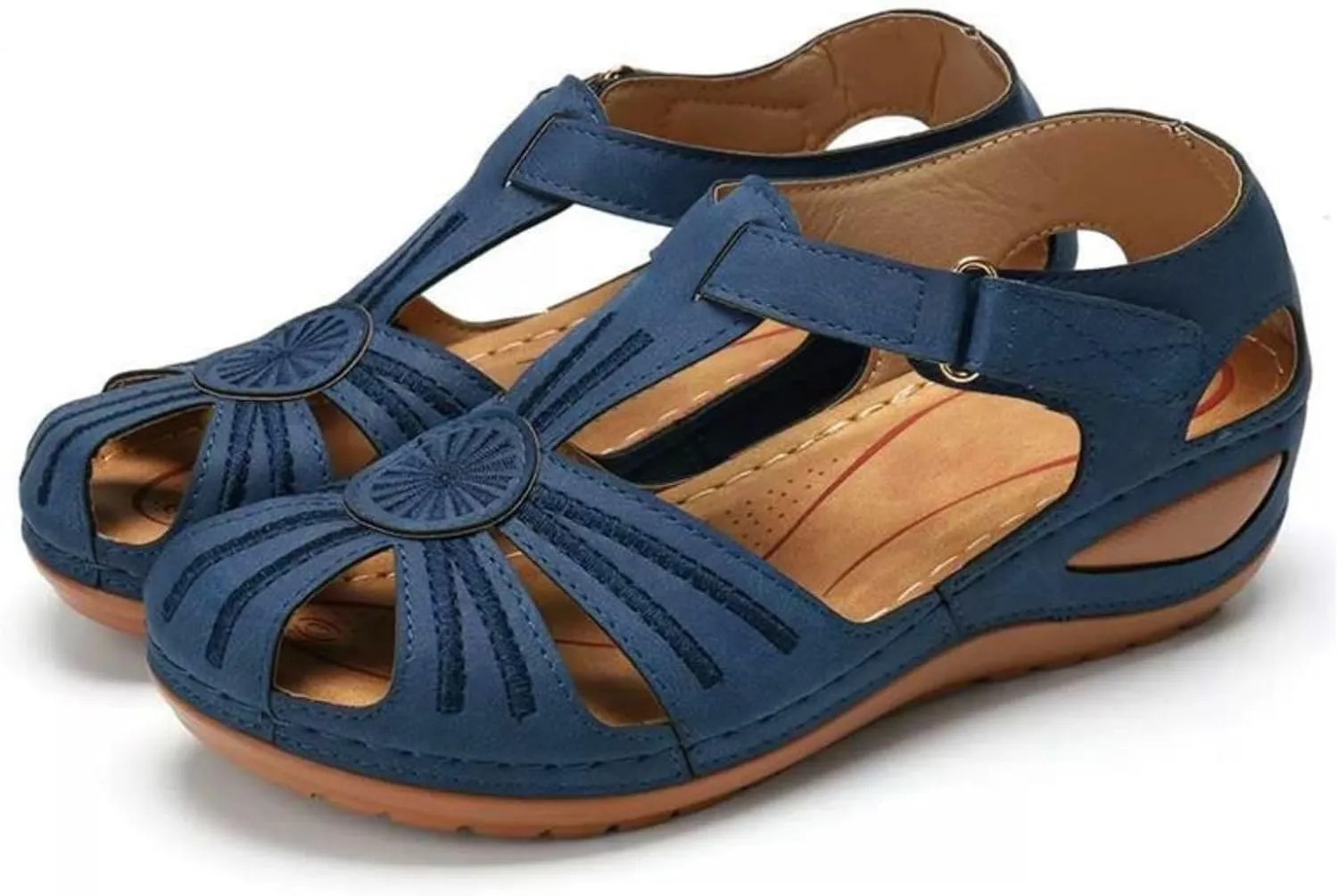 Women's Wedge Sandals Summer:Bohemia Ankle Strap Wedge Sandals Closed Toe Wedge Shoes Platform Dressy Wedge Sandal 2025